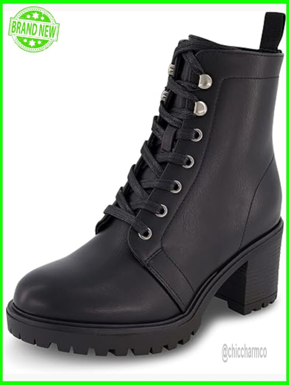 Lace Up Bootie with Memory Foam, Chunky Heel, Side Zipper